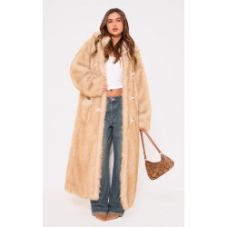 Natural Ombre Tip Hooded Faux Fur Maxi Coat