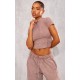 Taupe Washed Zip Up Rib Panel Top