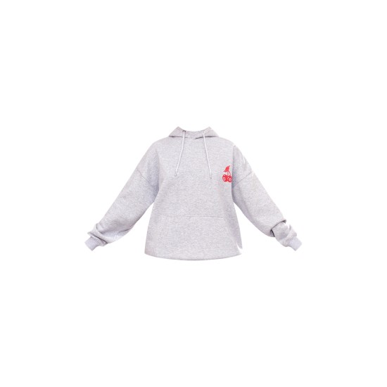 Grey Marl Cherry Print Oversized Hoodie