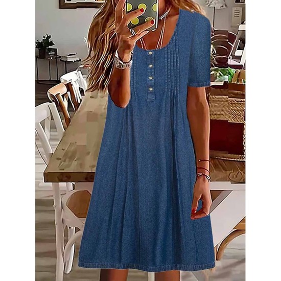 Denim Dress Casual Dress Midi Dress Denim Basic Modern Outdoor Daily Crew Neck Button Short Sleeve Summer Spring 2023 Loose Fit Blue Plain S M L XL 2XL – PRYCUS MITCHELL INC