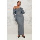 Plus Charcoal Heavy Brushed Rib Bardot Trim Maxi Dress