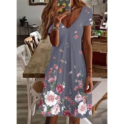 Casual Dress Summer Dress Print Dress Floral Print V Neck Mini Dress Active Fashion Outdoor Daily Short Sleeve Regular Fit Black And White Olive Green Colourful Summer Spring S M L XL XXL – PRYCUS MITCHELL INC