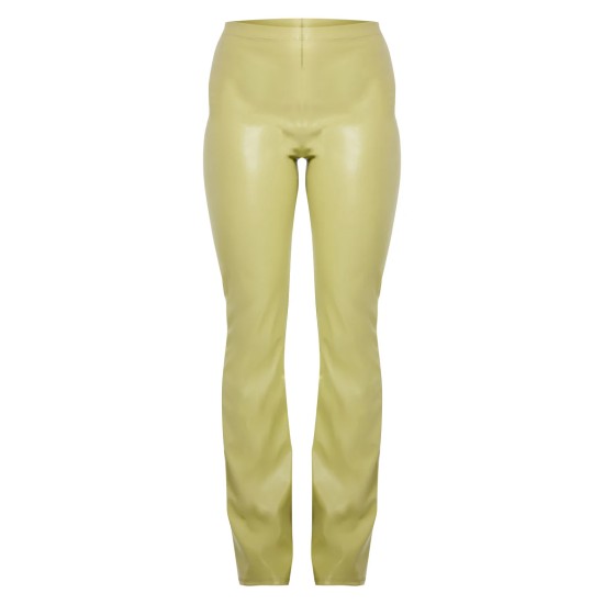 Olive Faux Leather High Waisted Flared Pants