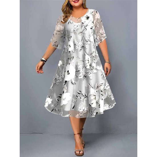 Plus Size Casual Dress Dress Set Chiffon Dress Floral Midi Dress Half Sleeve Print Crew Neck Fashion Daily Gray Summer Spring L XL XXL 3XL 4XL – PRYCUS MITCHELL INC