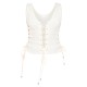 Cream Woven Lace Up Detail Plunge Sleeveless Top