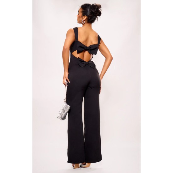 Black Woven Cut Out Bow Detail Jumpsuit