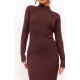 Chocolate Turtle Neck Knitted Bodycon Maxi Dress