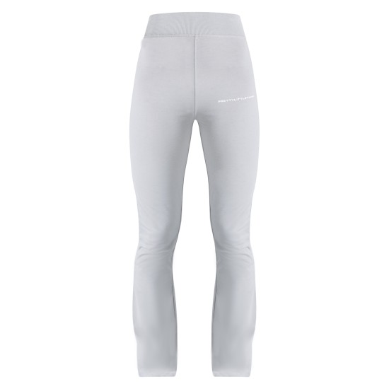 PRETTYLITTLETHING Pale Grey Printed Flared Pants