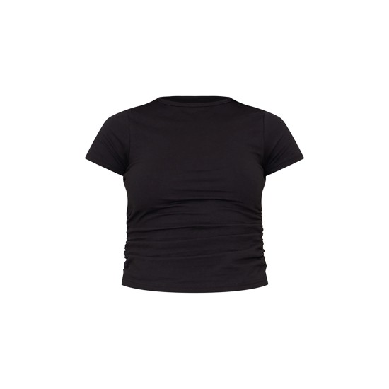 Black Cotton Side Cap Sleeve Ruched Top