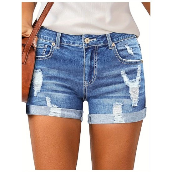 Women’s High Waisted Rolled Hem Distressed Jeans Ripped Denim Shorts – PRYCUS MITCHELL INC