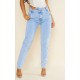 Light Blue Wash Asymmetric Waistband Long Straight Leg Jeans