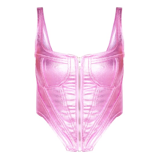 Pink Metallic Denim Stitch Detail Corset