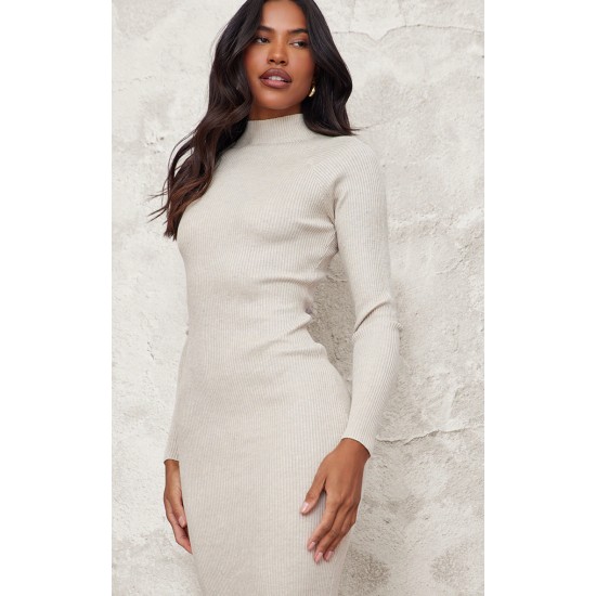 Stone Turtle Neck Knitted Bodycon Maxi Dress