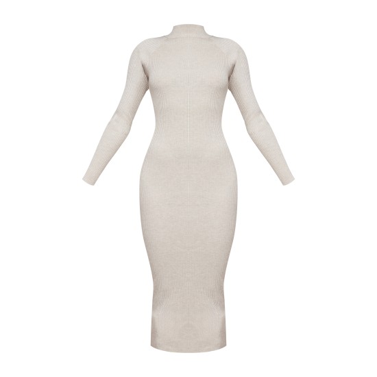 Stone Turtle Neck Knitted Bodycon Maxi Dress