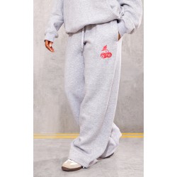 Grey Marl Cherry Print Oversized Wide Leg Sweatpants