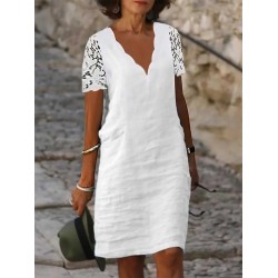 Casual Dress Cotton Linen Dress Shift Dress Midi Dress Cotton Blend Modern Casual Outdoor Daily Vacation V Neck Lace Eyelet Short Sleeve Summer Spring 2023 Regular Fit White Plain S M L XL 2XL – PRYCUS MITCHELL INC