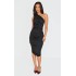 Petite Black Slinky Ruched One Shoulder Longline Midi Dr