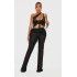 Shape Black Fold Over Ribbed Pants With Side Panel Detail