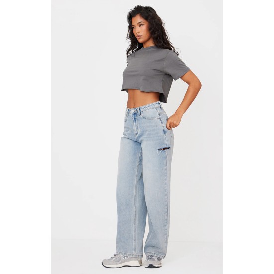 Cotton Charcoal Oversized Crop T-Shirt