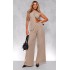 Taupe Woven Tailored Wide Leg Pleated Pants