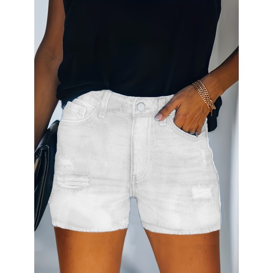 Blue Frayed Hem Denim Shorts, Ripped Holes Slash Pockets Short Denim Pants, Women’s Denim Jeans & Clothing – PRYCUS MITCHELL INC