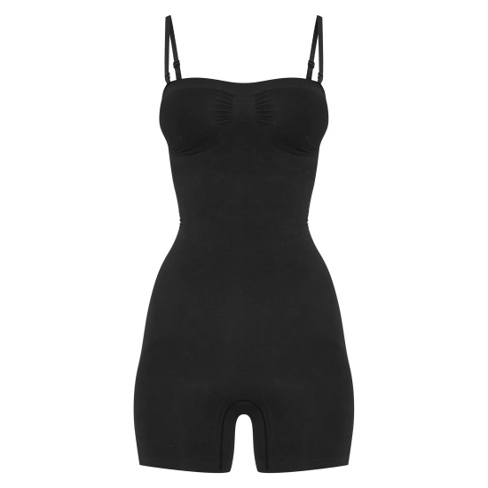 Black Bandeau Removable Strap Shapewear Bodysuit