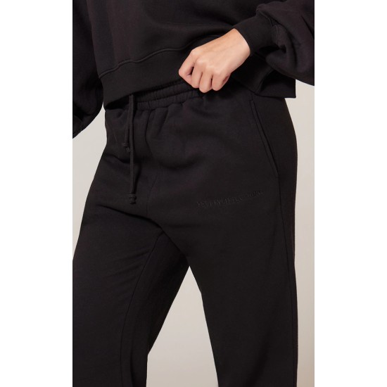 PRETTYLITTLETHING Black Oversized Embroidered Cuffed Sweatpants