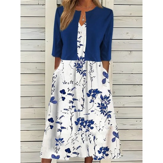 Two Piece Dress Set Casual Dress Print Dress Daily Vacation Fashion Elegant Pocket Print Midi Dress Crew Neck Half Sleeve Floral Regular Fit Black Navy Blue Green Summer Spring S M L XL XXL – PRYCUS MITCHELL INC