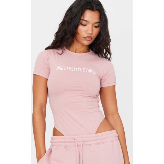 PRETTYLITTLETHING Light Pink Logo Short Sleeve Bodysuit