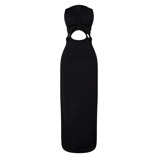 Petite Black Soft Touch Cut Out Maxi Dress With Knot Details