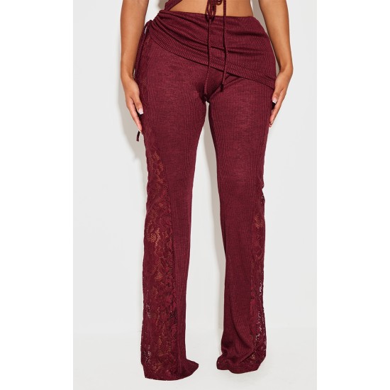 Shape Burgundy Fold Over Ribbed Pant With Side Panel Detail