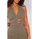 Dark Khaki Stretch Woven Belted Bodycon Dress