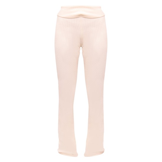 Cream Rib Fold Over Waist Flared Pants