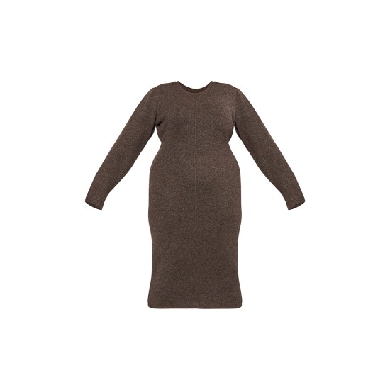 Plus Chocolate Knitted Seam Front Midaxi Dress