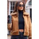 Camel Faux Fur Trim Faux Suede Jacket