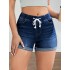 Drawstring Elastic Waist Roll Up Hem Denim Shorts, Whiskering High Stretch Hot Denim Shorts, Women’s Denim Jeans & Clothing – PRYCUS MITCHELL INC