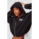 PRETTYLITTLETHING Black Elasticated Hem Zip Up Hoodie