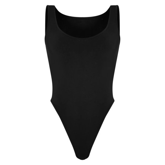 Black Basic Slinky Scoop Neck Bodysuit