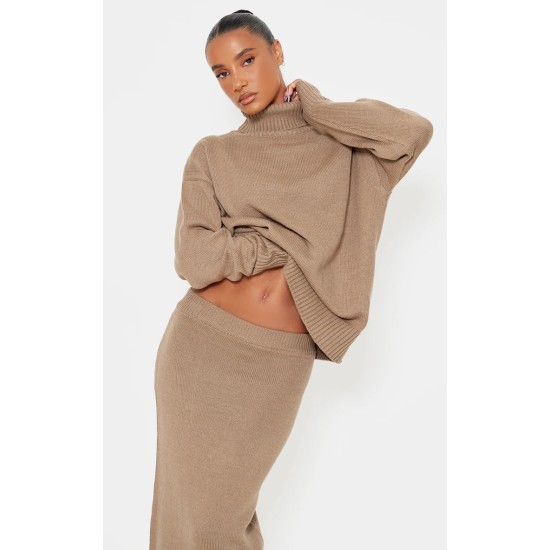 Light Mocha Soft Knit Maxi Skirt