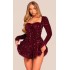 Burgundy Sequin Cup Detail Long Sleeve Skater Romper