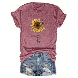 Sunflower & Butterfly Print T-shirt, Casual Short Sleeve Top For Spring & Summer, Women’s Clothing – PRYCUS MITCHELL INC