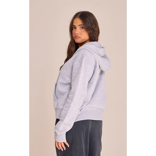 Grey Marl Oversized Hooded Zip Up Sweat Hoodie