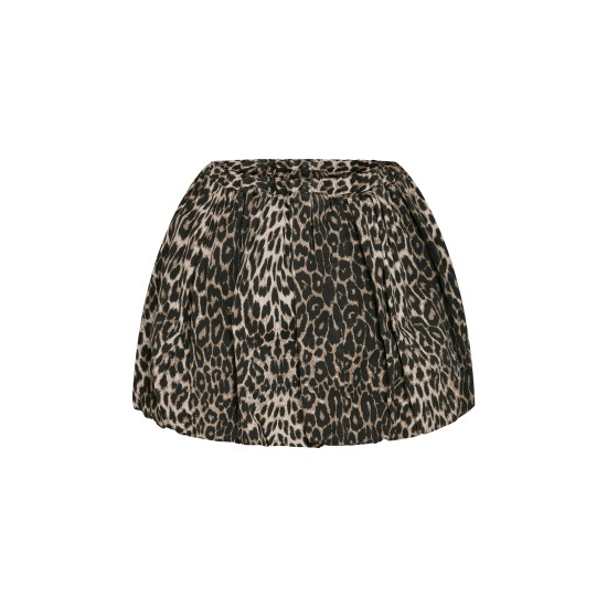 Plus Leopard Print Puffball Denim Mini Skirt