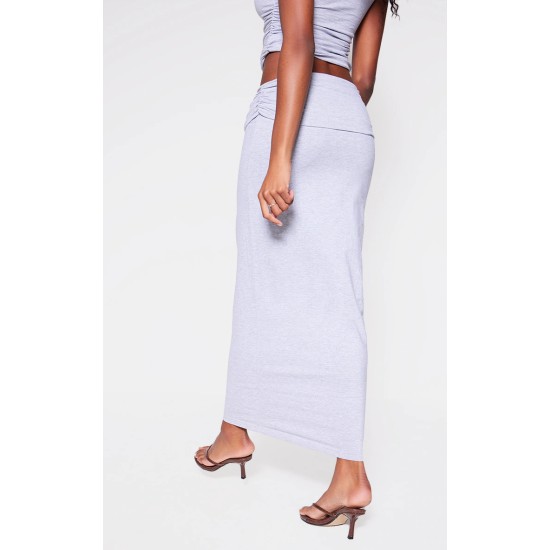 Grey Marl Foldover Cotton Maxi Skirt