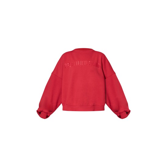 PRETTYLITTLETHING Red Boxy Embroidered Sweatshirt