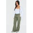 Petite Green Peach Skin Wide Leg Cargo Pants