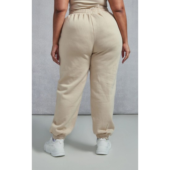 PRETTYLITTLETHING Plus Oatmeal High Waisted Cuffed Sweatpants