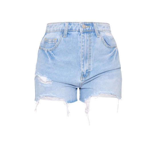 Tall Light Blue Wash Distressed Denim Shorts