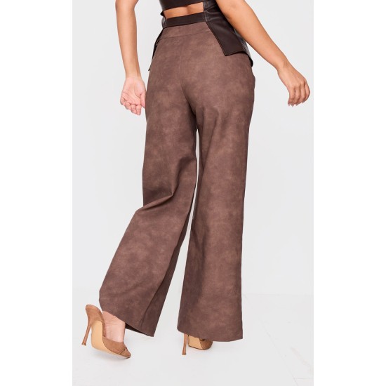 Petite Chocolate Faux Leather Wide Leg Pants