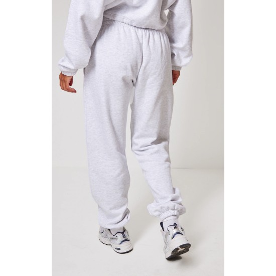 PRETTYLITTLETHING Grey Marl Oversized Cuffed Sweatpants